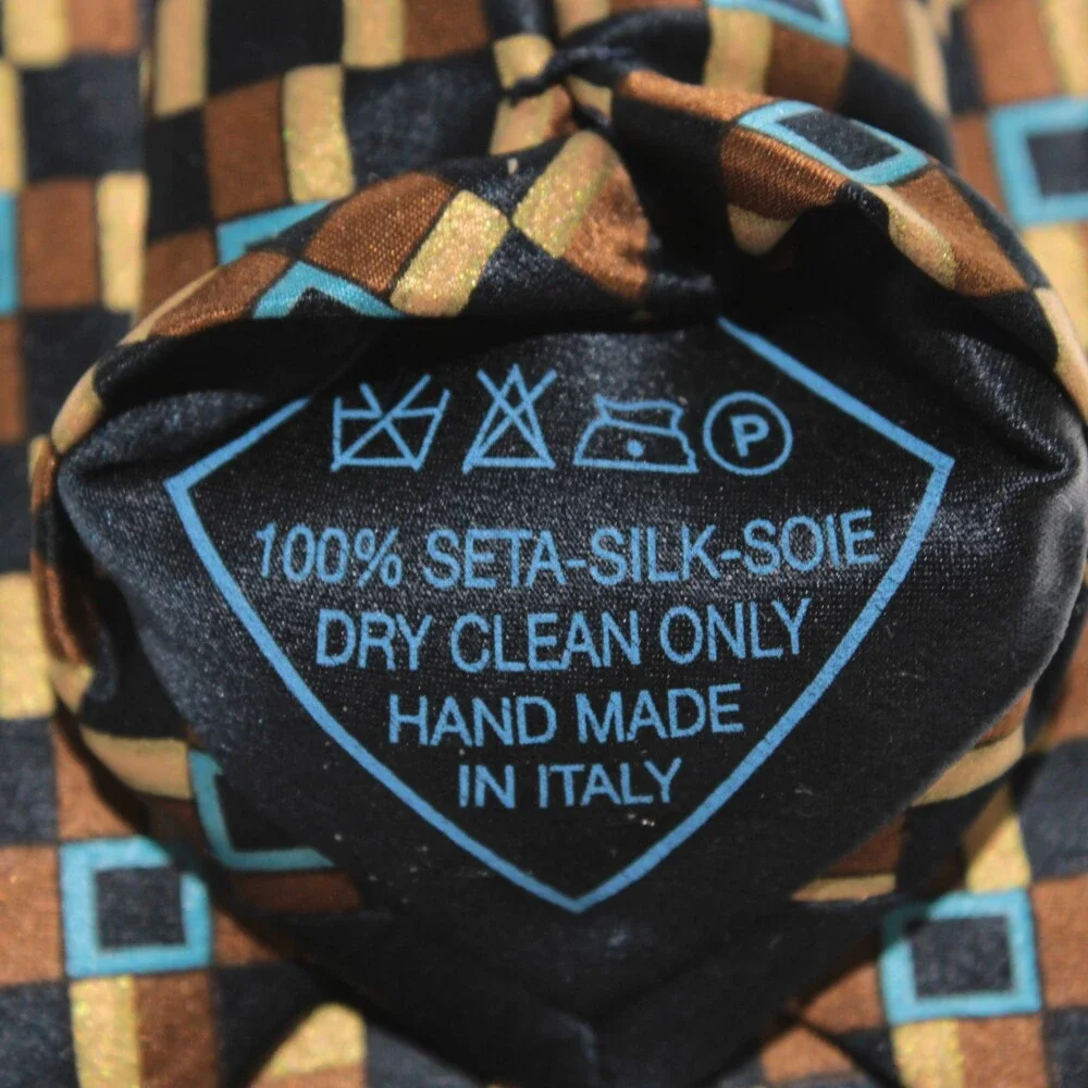 Italo Ferretti NWT Neck Tie in Browns & Blues Geometric Print 100% Silk